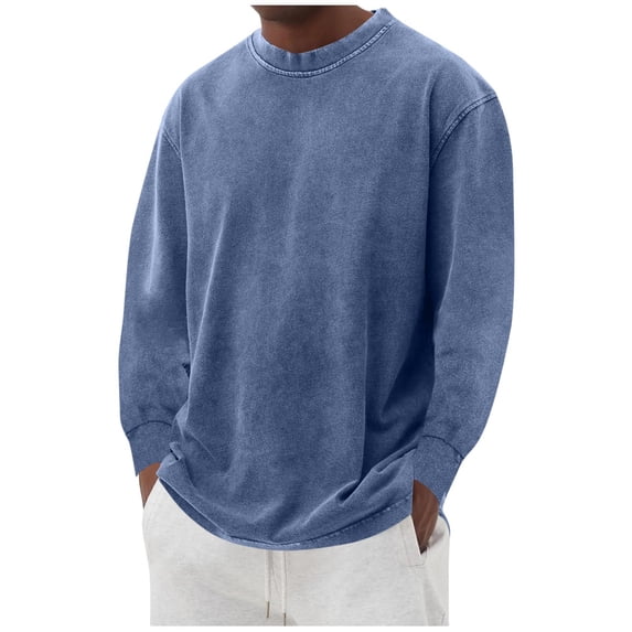 Retro Sweatshirt Men Long Sleeve Tee Shirts Top Crewneck Breathable Workout Athletic Shirt Loose Fit Casual Pullover Vintage Denim Washed Sweatshirts for Fishing Workout Athletic Gym