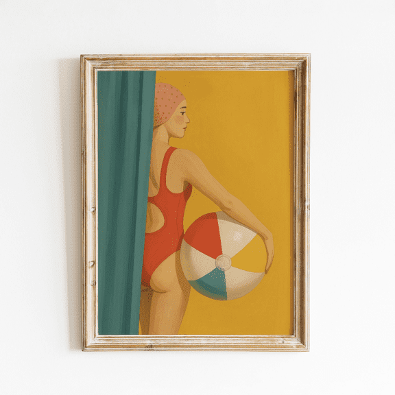 Retro Swimmer Beach Ball Vintage Summer Poster, Poster Only, Poster Home Decor, Poster Only