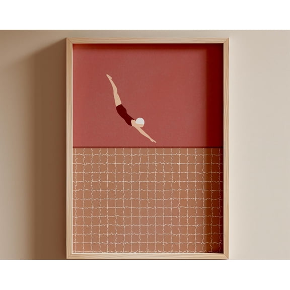 Retro Swimmer Diving Print | Vintage Pink Pool Art Cute Summer Wall Poster | Swimming Pool Print College Dorm Art | Matte Physical Art Print, 16x24 UNFRAMED