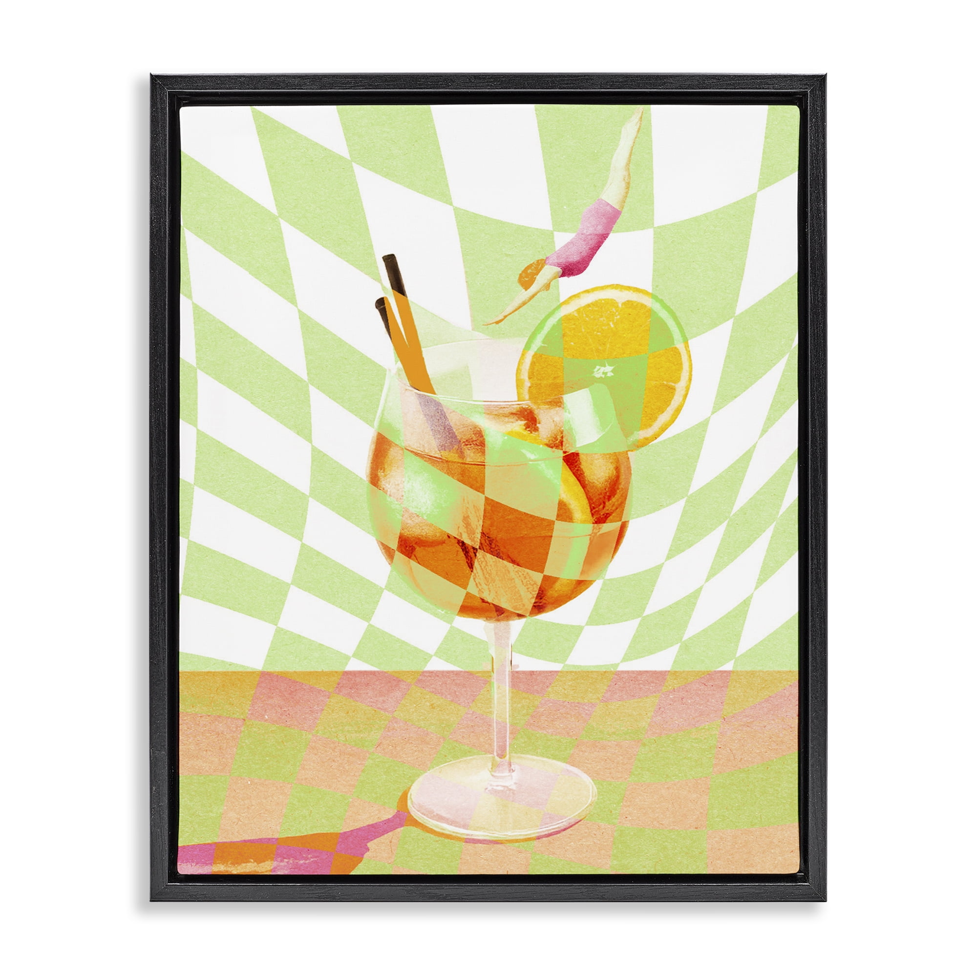 Retro Swimmer Summer Cocktail Black Framed Floater Canvas Wall Art, design by Lil' Rue