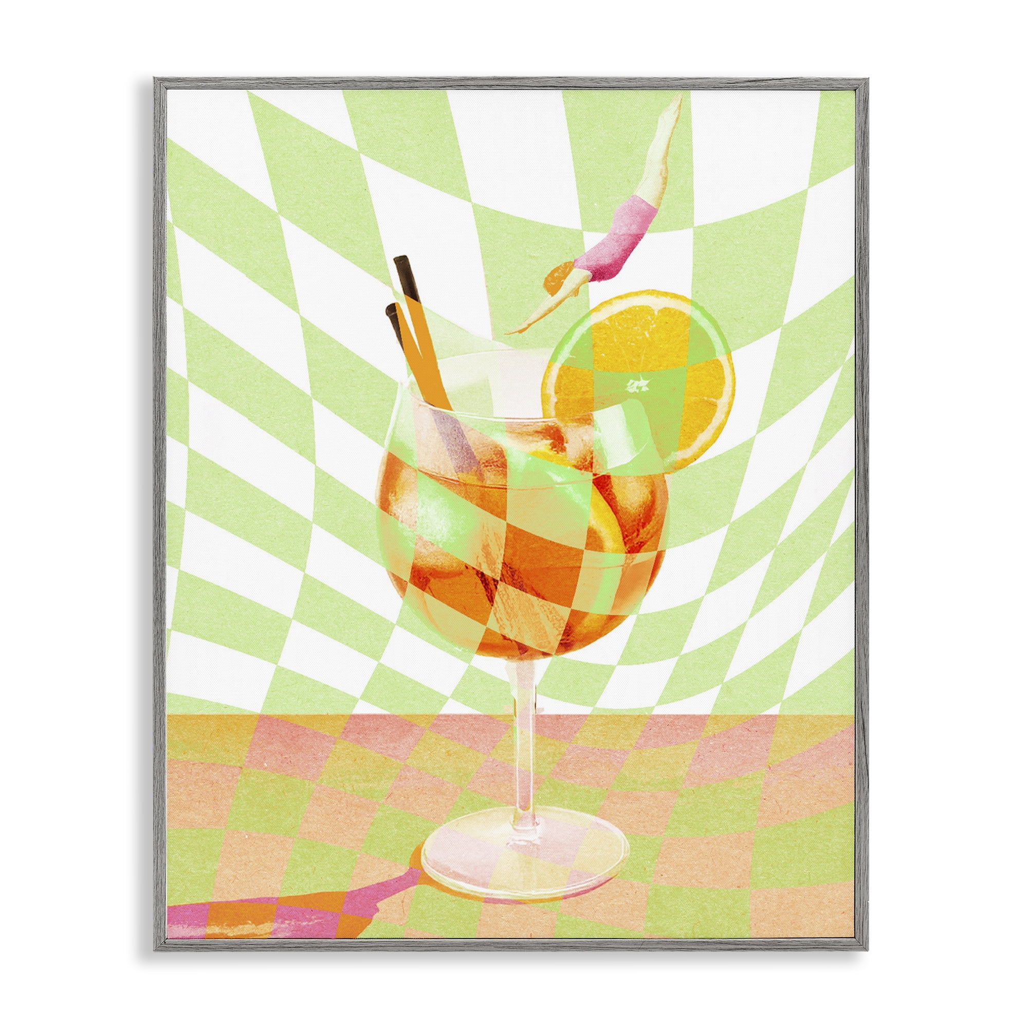 Retro Swimmer Summer Cocktail Gray Framed Giclee Art, design by Lil' Rue