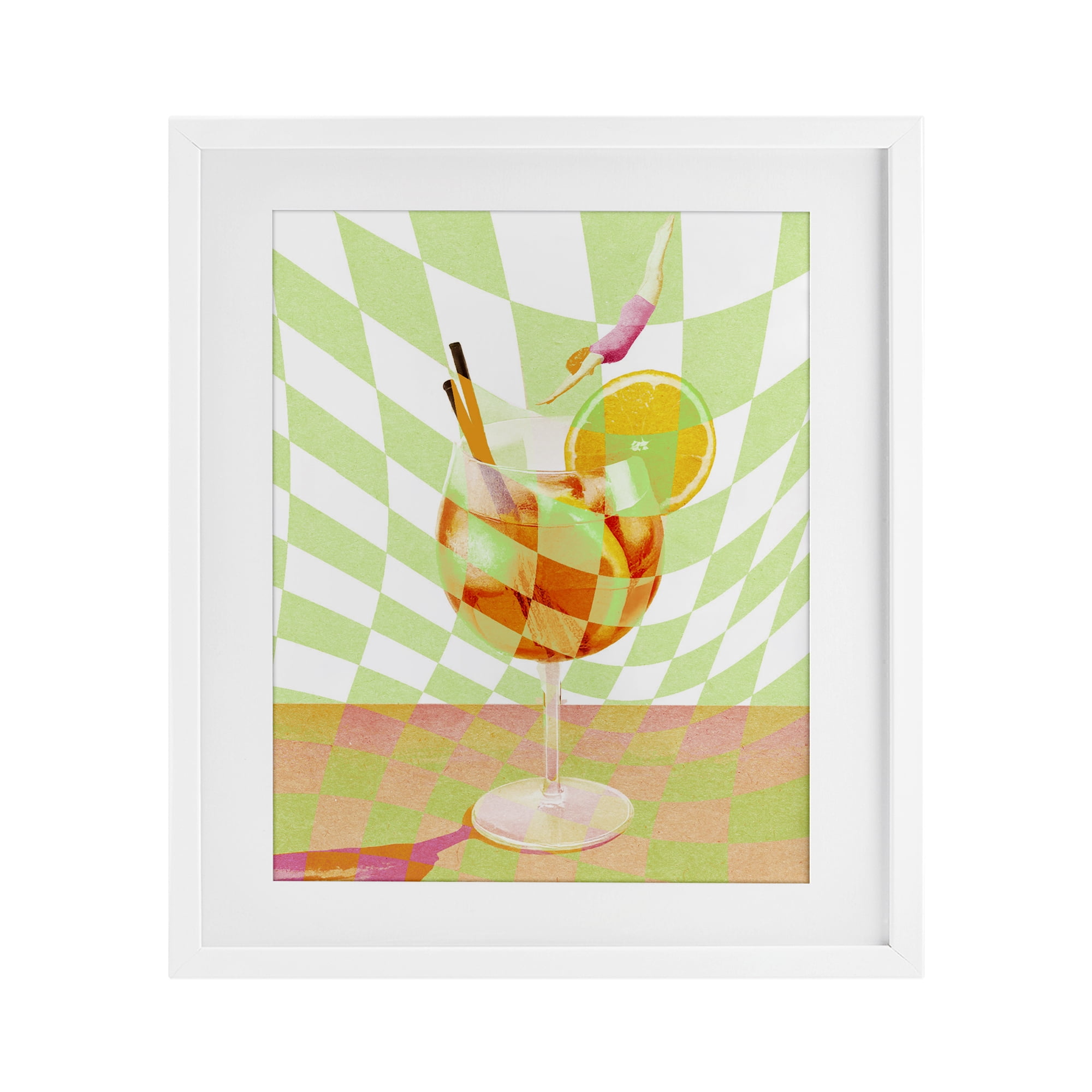 Retro Swimmer Summer Cocktail White Framed Print Under Glass, design by Lil' Rue