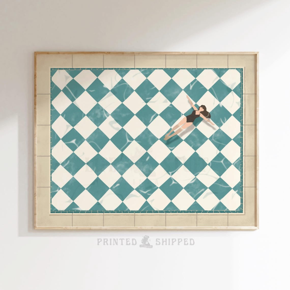 Retro Swimming Pool Mid Century Modern Checkerboard And Floating Girl ...