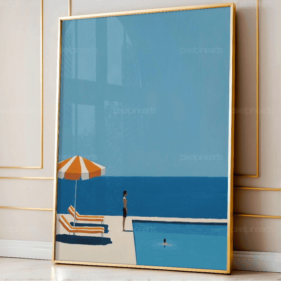 Retro Swimming Pool Minimalist Summer Poster, Poster Only, Poster Home Decor, Poster Only