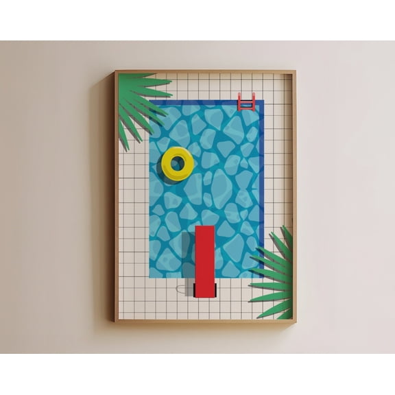 Retro Swimming Pool Print | Minimalist Vintage Pool Art | Summer Poster | Beach House Decor | Pool House, 24x36 UNFRAMED