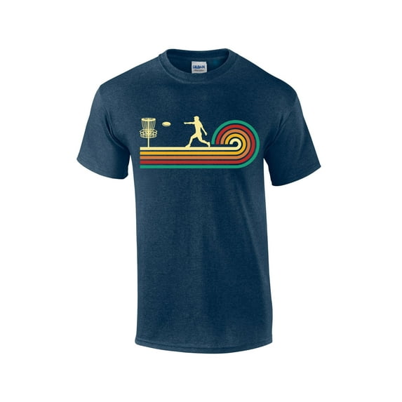 Retro Swirl Disk Golf Mens Short Sleeve T-shirt Graphic Tee-Heather Navy-4xl