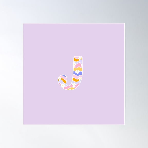 Retro Swirl Rainbow Letter J Monogram Initial With Daisy Design Poster Wall Art, Modern Wall Decor For Living Room Bedroom, 30x30 UNFRAMED