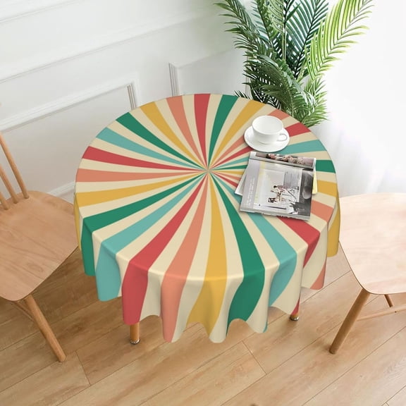 Retro Swirl Round Table Cloth 60 Inch,Sunshine Tablecloth Waterproof Stain Wrinkle Resistant Circle Table Cover for Home Kitchen Dining Room Party Outdoor Picnic