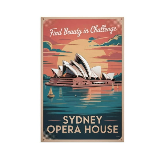 Retro Sydney Opera House Motivational Poster Inspirational Vintage Travel Wall Art for Living Room Classroom Yoga Studio Canvas Poster