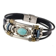 ARCO IRIS JEWELRY Retro Synthetic Turquoise Unisex Leather Wristband Bracelet for Men or Women