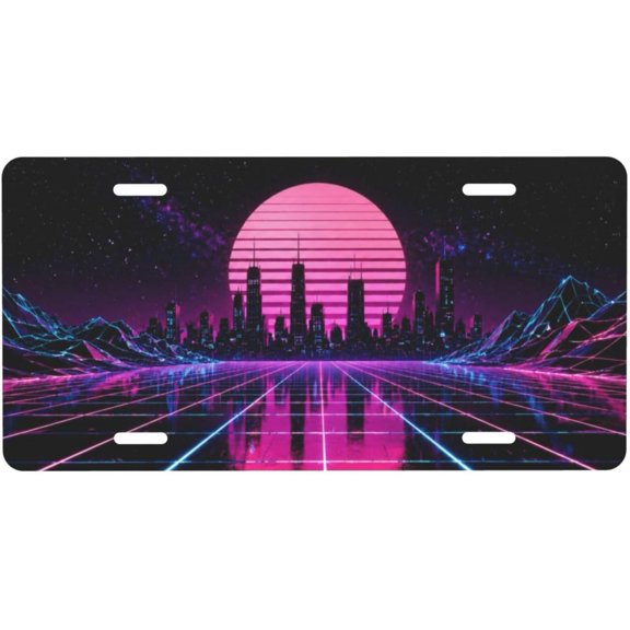 Retro Synthwave Decorative Vanity License Plate, Decorative Car Tag, Aluminum, 6 x 12 Inch, Rust-Proof