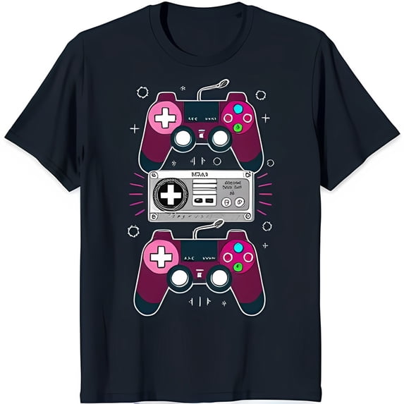 Retro T-Shirt Cartoon Controllers & Design Dark Blue