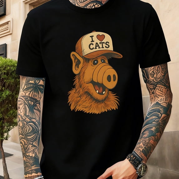 Retro T-shirt - 80s retro style ALF fun T-shirt, suitable for nostalgic enthusiasts. Men's T-shirt, round neck short sleeve.