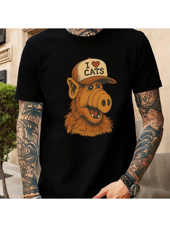 Retro T-shirt - 80s retro style ALF fun T-shirt, suitable for nostalgic enthusiasts. Men's T-shirt, round neck short sleeve.