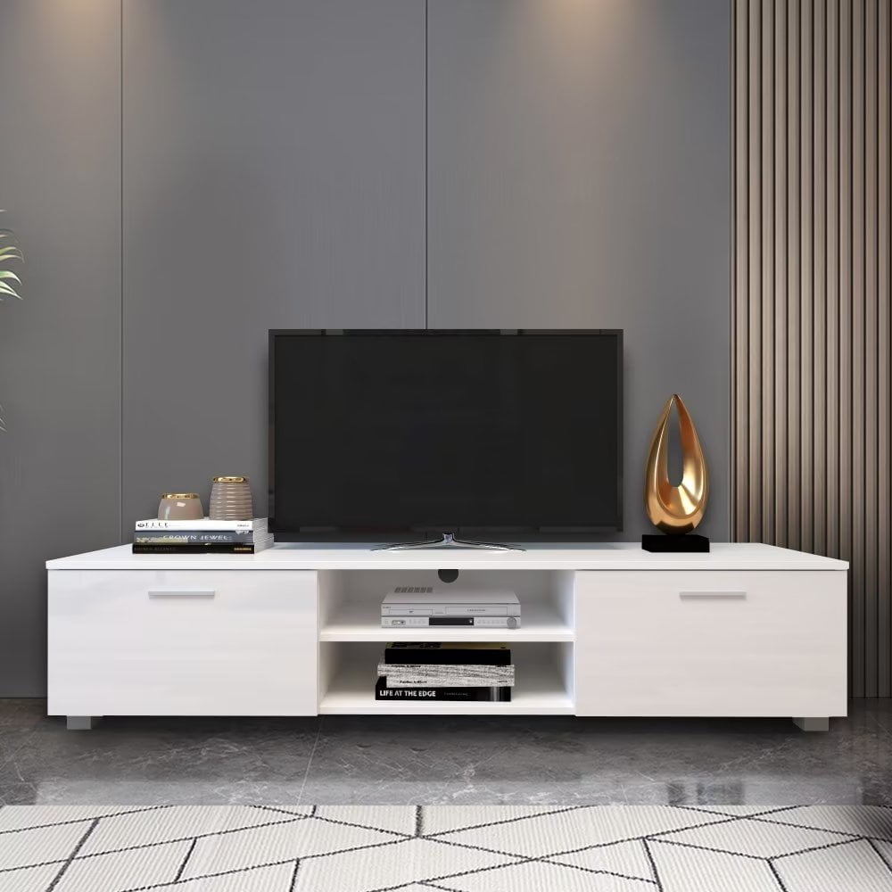 Retro TV Stand with 2 and Open Shelves, Wooden TV