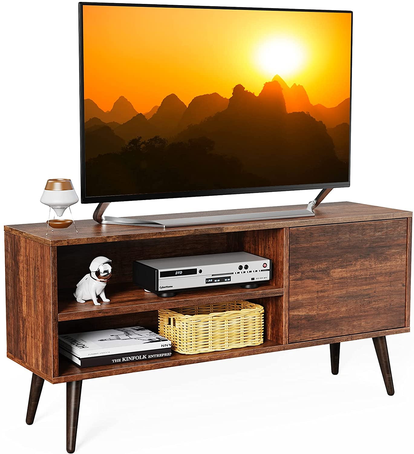 Retro TV Stand with Storage for TVs up to 55 In, Rustic Brown TV Stand