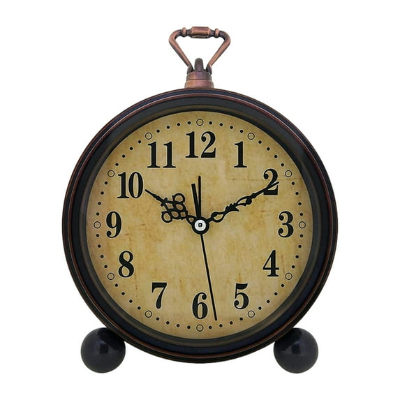 Retro Table Clock Quartz Movement Easy-to-Read Battery Operated Silent Metal Alarm Clock Desk Decoration