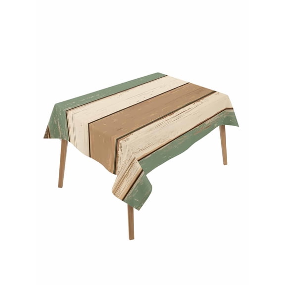 Retro Table Cloth 52x70 Inch Rectangle, Brown Green Stripe Antique Wood Background Waterproof Tablecloth Washable Table Cover for Party Picnic Dinner Decor