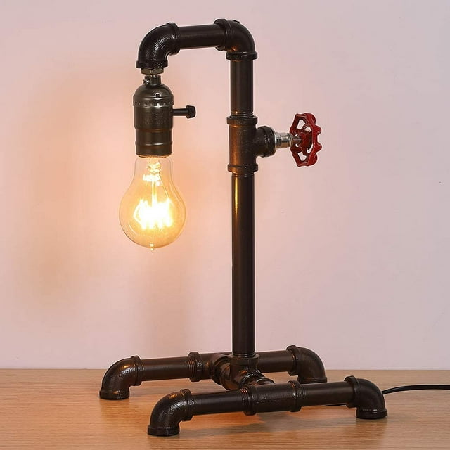 Retro Table Lamp, Industrial Steam Punk Lamp, Loft Style Rustic Bronze Metal Lighting, Pipe Desk Lamp