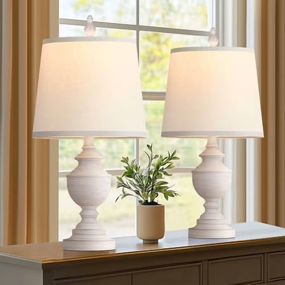 Retro Table Lamps Set of 2, Bedside Lamp for Bedroom Rustic Farmhouse Table Lamps for Living Room, 22" Vintage Nightstand Lamps with White Shades, White