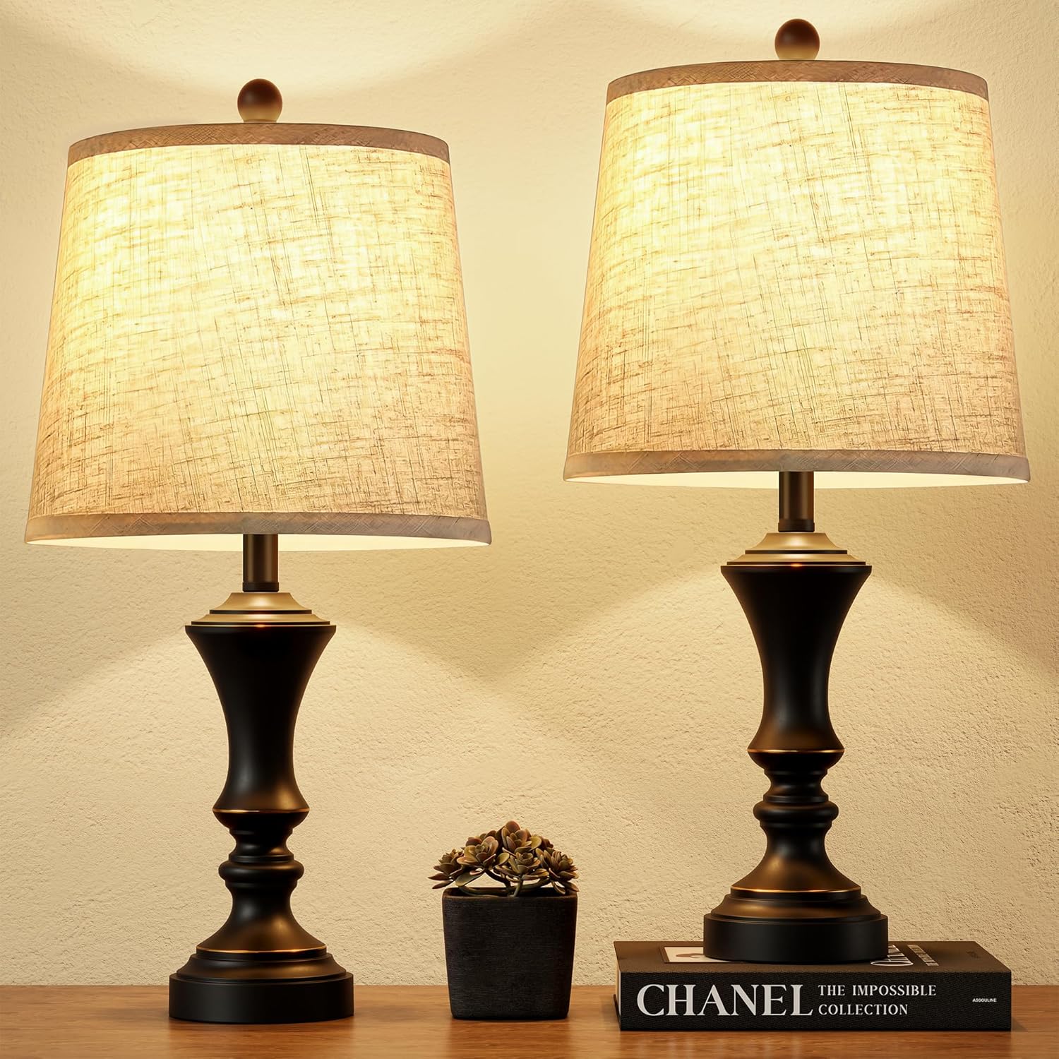 Retro Table Lamps Set of 2, Nightstand Lamp for Bedroom Vintage Rustic