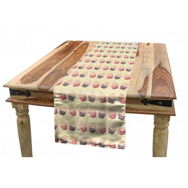 Retro Table Runner, Cupcakes with Dots in Soft Colors Romantic Pastries Repetitive Vintage Artwork, Dining Room Kitchen Rectangular Runner, 3 Sizes, by Ambesonne
