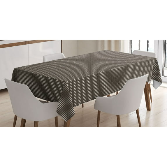 Retro Tablecloth, Simplistic Continuous Polka Dots with Halftone Inspired Earthy Tones, Rectangle Satin Table Cover for Dining Room and Kitchen, 52" X 70", Dark Taupe and Champagne, by Ambesonne