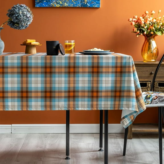 Retro Tablecloth Tartan Design Printed Rectangle Table Cloth,Oblong Tablecloths Fabric Wrinkle Free Table Cover for Party Wedding Baby Shower Kitchen Dinning Tabletop Decor 60x84 in