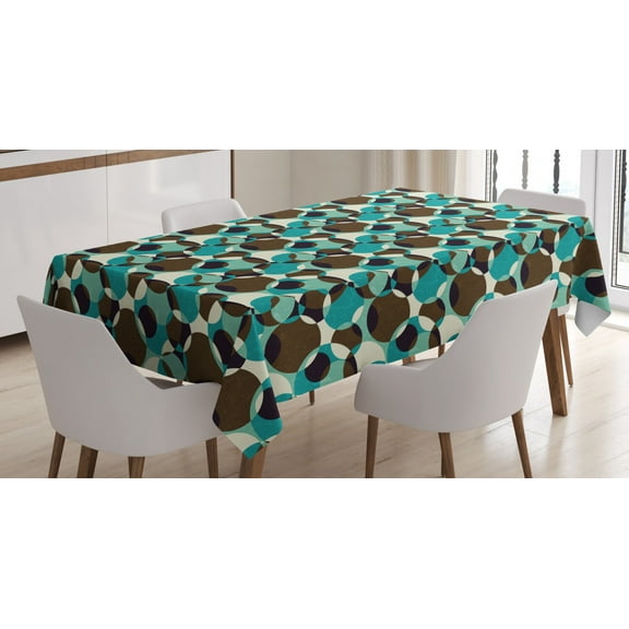 Retro Tablecloth, Weathered Texture of Geometrical Composition with Moire and Intersecting Circles, Rectangular Table Cover for Dining Room Kitchen, 60 X 90 Inches, Multicolor, by Ambesonne