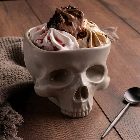 Retro Tabletop Decor Porcelain Gothic Skull Pasta Bowl Halloween Tableware Bar Food Noodle Salad Candy Ceramic Bowl L