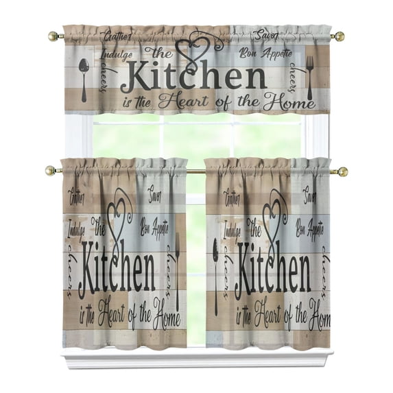 Retro Tableware2 (1) Kitchen Curtain Valance 3 Piece Home Curtains and Valance Set Curtain Sink Window Decor Window Treatment Tier 27.5x36 Length