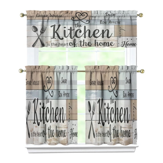 Retro Tableware5 (1) Kitchen Curtain Valance 3 Piece Home Curtains and Valance Set Curtain Sink Window Decor Window Treatment Tier 27.5x36 Length