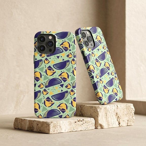 Retro Taco Pattern Tough iPhone Case – Dual-Layer Glossy Graphic Cover for iPhone 11 to 13