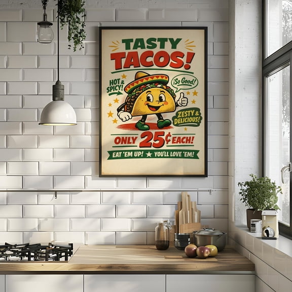 Retro Taco Tex Mex Kitchen Wall Art Decor Unframed Paper Print
