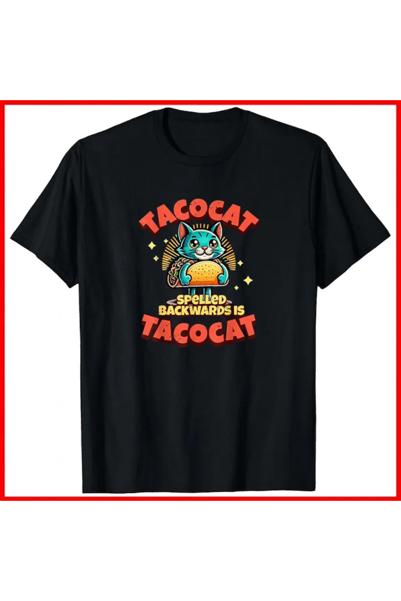 Retro Tacocat Spelled Backwards Is Taco Cat Tee Cute Paws Pattern Unisex T-Shirt, up to size 5XL