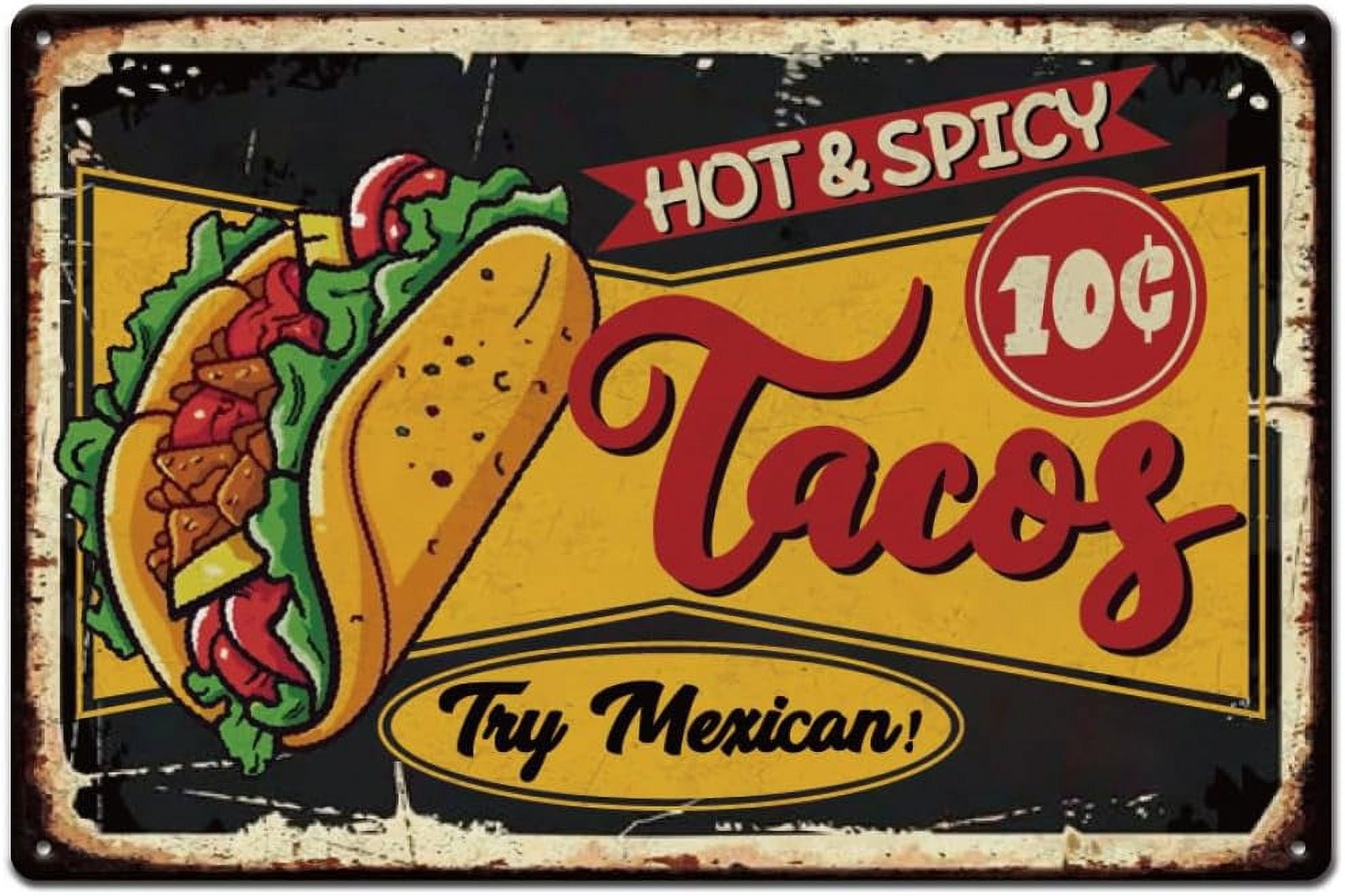 Retro Tacos Metal Tin Sign Hot and Spicy Mexican Cuisine Vintage Wall ...