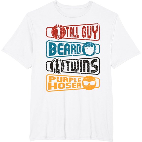 Retro Tall Guy Beard Twins Purple Hoser Dudes Gals Bearded T-Shirt