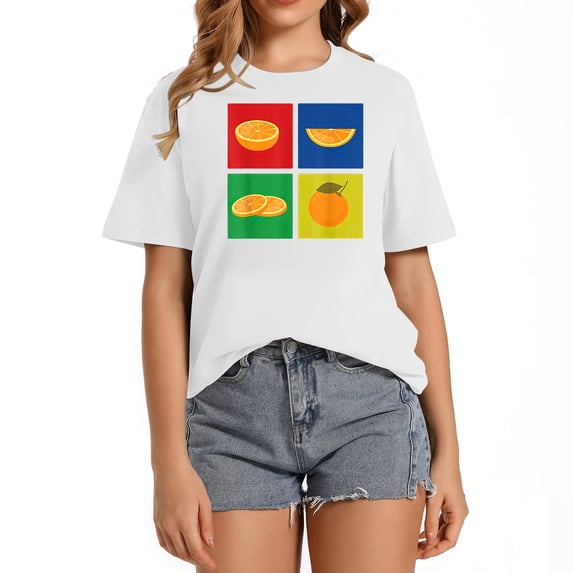 Retro Tangerine Outfit Love Mandarin Orange Citrus Short Sleeve Shirts for Women - Fashion Meets Comfort with Graphic Tees