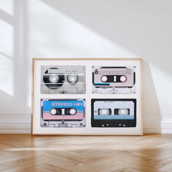 Retro Tape Cassette Poster Trendy Vintage Case Aesthetic y2k 90's Poster Music Lover Graphic Cool Mix Tape Nostalgic Poster Wall Art, Size 24x36 UNFFRAMED F03.1.7l2937