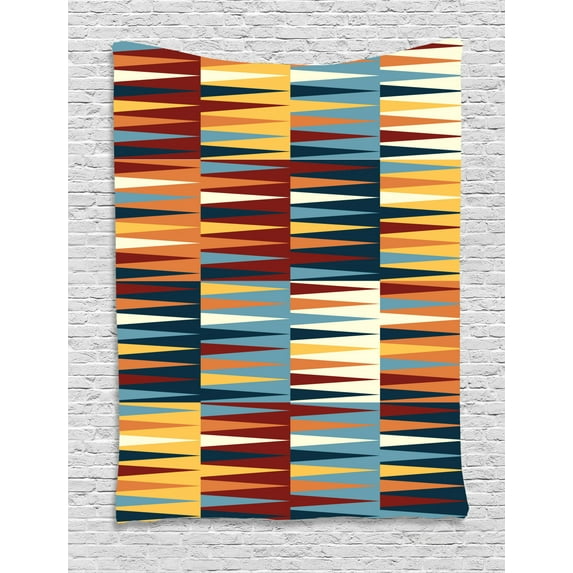 Retro Tapestry, Long Sharp Edged Horizontal Triangles on Different Color Blocks Creative and Abstract, Wall Hanging for Bedroom Living Room Dorm Decor, 40W X 60L Inches, Multicolor, by Ambesonne