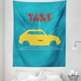 thumbnail image 1 of Retro Tapestry, Old Cab Car with Grunge Taxi Typography Automobile 90s Graphic Design, Fabric Wall Hanging Decor for Bedroom Living Room Dorm, 5 Sizes, Petrol Blue Yellow, by Ambesonne, 1 of 1