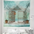 thumbnail image 1 of Retro Tapestry, Old Gate and Curtain Composition on Checkered Floor Digital Computer Graphics, Fabric Wall Hanging Decor for Bedroom Living Room Dorm, 5 Sizes, Teal Brown White, by Ambesonne, 1 of 1
