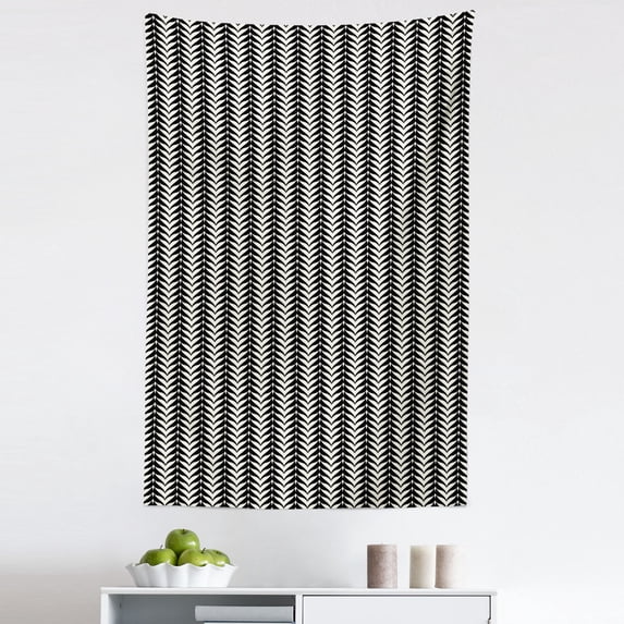 Retro Tapestry, Optical Illusion Effect Style Pattern with Abstract Quirky Zigzag Model, Fabric Wall Hanging Decor for Bedroom Living Room Dorm, 5 Sizes, Charcoal Grey and Ivory, by Ambesonne