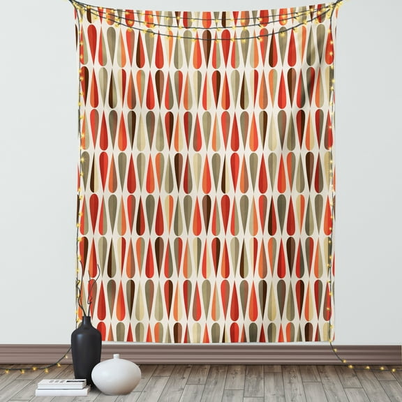 Retro Tapestry, Sixties and Seventies Style Geometric Round Shaped Design with Warm Colors Print, Wall Hanging for Bedroom Living Room Dorm Decor, 60W X 80L Inches, Multicolor, by Ambesonne