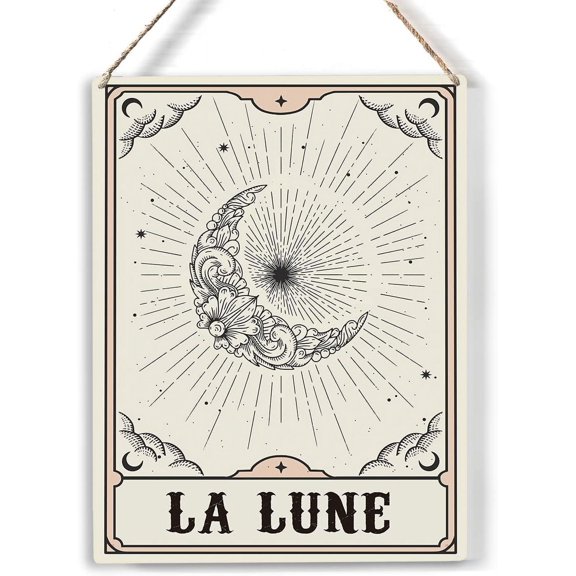 Retro Tarot Celestial Wood Sign Boho Tarot Card Moon Wooden Signs Rustic Hanging Plaque Home Wall Art 8x10 Magic Sign Wall Decor for Home Bedroom