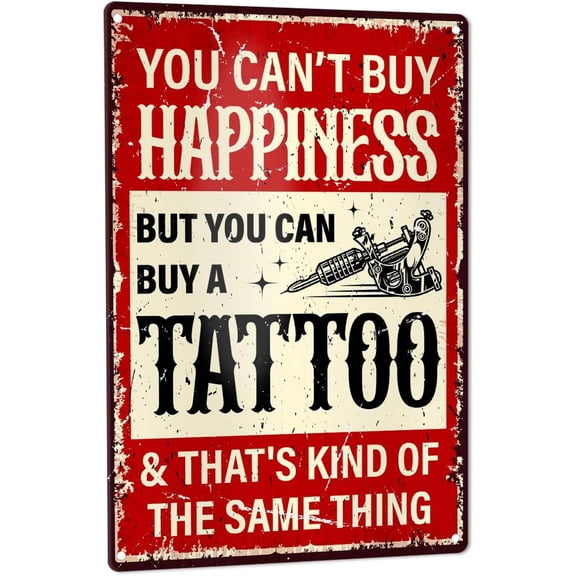 Retro Tattoo Shop Wall Decor Metal Tin Sign, American Traditional Tattoo Parlor Room Man Cave Decoration, 8 x 12 Inch