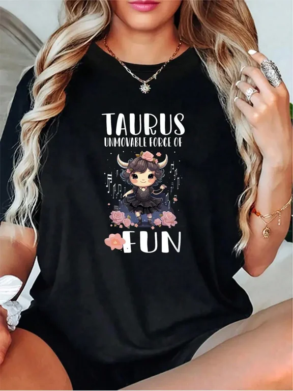 Retro Taurus Zodiac Graphic Tee Funny Astrology Horoscope Women's Short Sleeve T-Shirt Cute Birthday Gift Idea