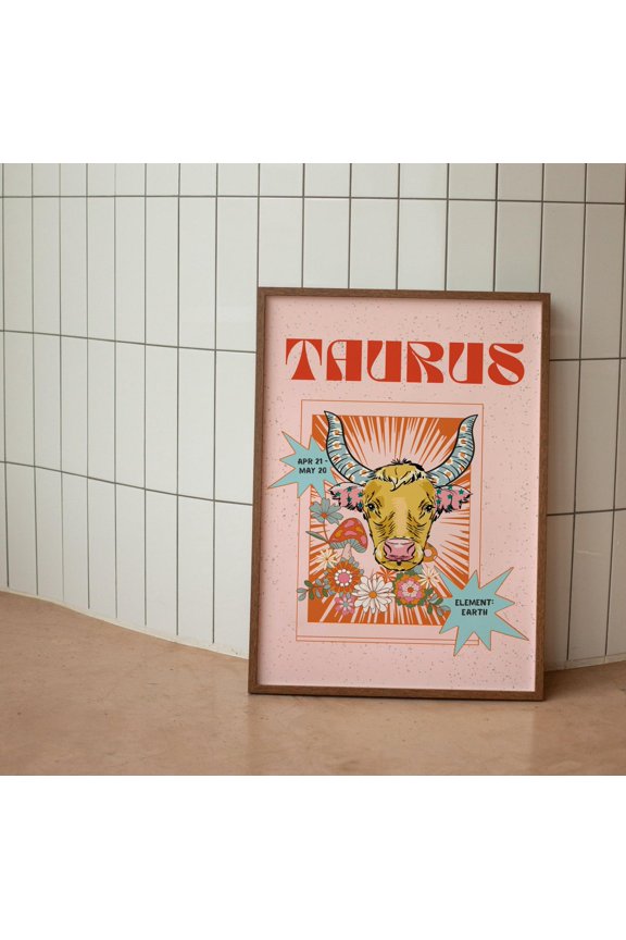 Retro Taurus Zodiac Wall Art Earth Element