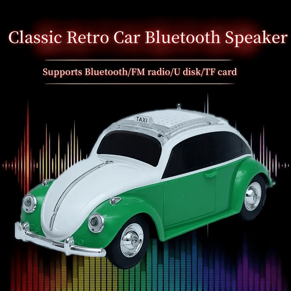 Retro Taxi Model Bluetooth Speaker Car Toy Colorful Lighting Mini FM Radio Wireless TF Card U Desk Subwoofer High Volume USB HIFI Sound Soundbox Stereo Classic Audio