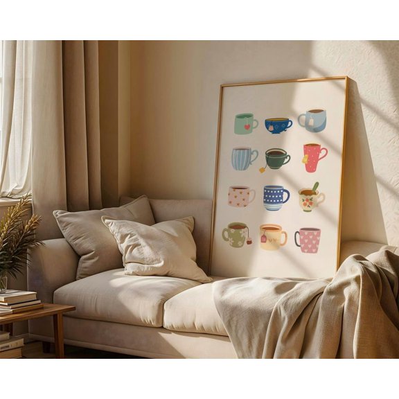 Retro Tea Cup Poster, Tea Lover Kitchen Art, Unframed Paper Poster 8x10in